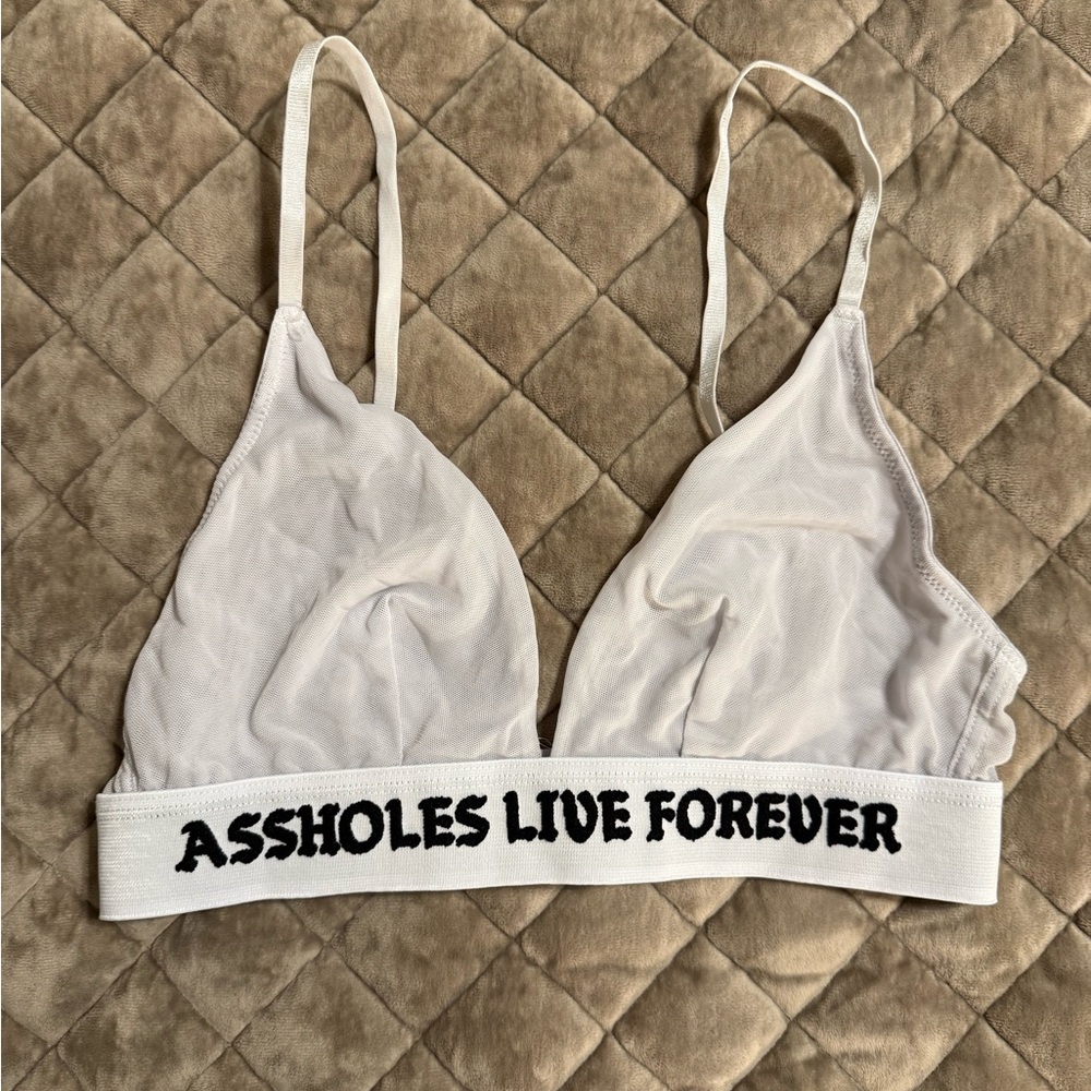 ALF White Mesh Bralette with Bold Text